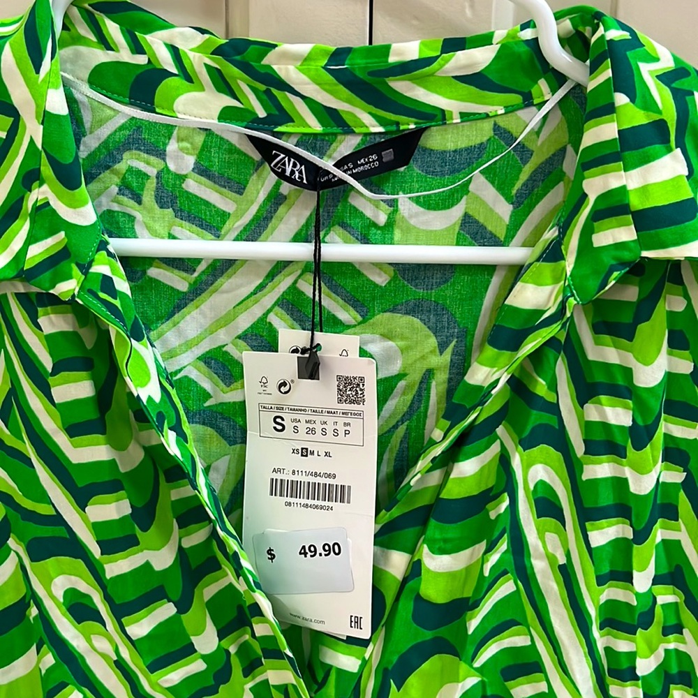 (NWT) Zara Long Sleeved Green Dress - Picture 5 of 5